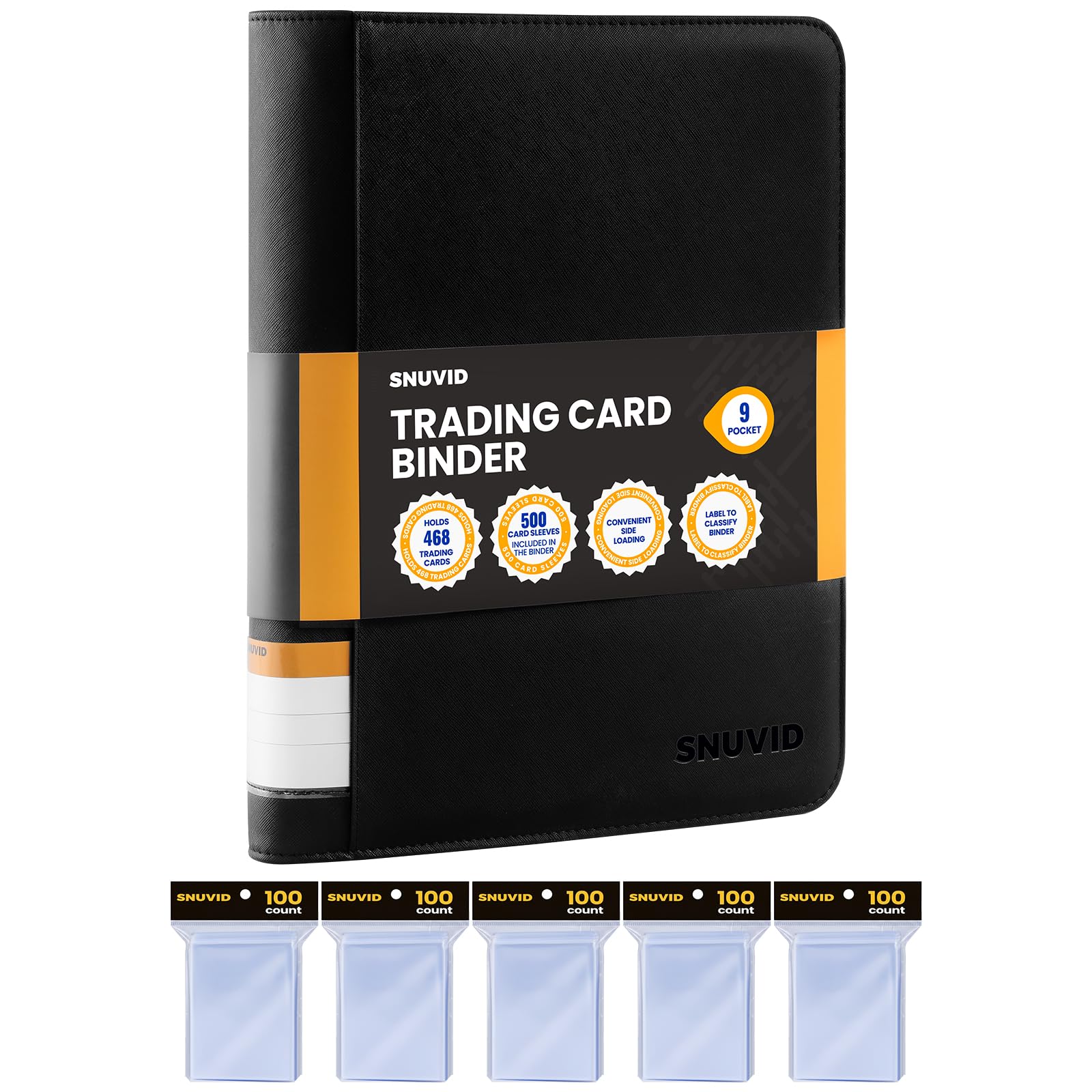 Snuvid 9-pocket binder with 500 sleeves for easy card organization.