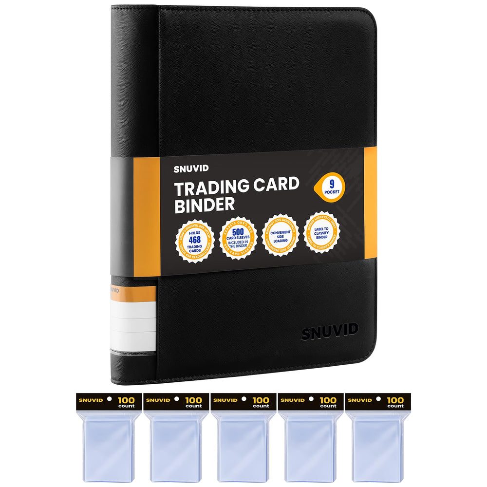 Snuvid 9-pocket binder with 500 sleeves for easy card organization.