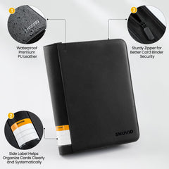Snuvid black PU cover and zipper protect cards from dust.