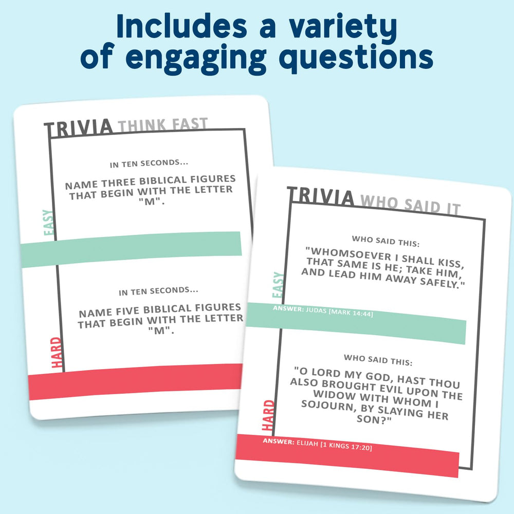 SO YOU THINK YOU KNOW THE BIBLE action cards feature prompts that add excitement during play.