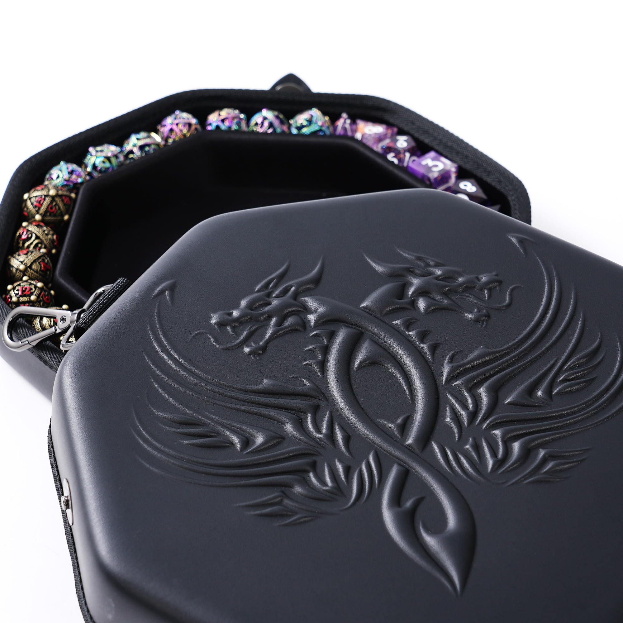 Soar Forge dice tray twin dragon lid adds elegance while protecting dice during gameplay.