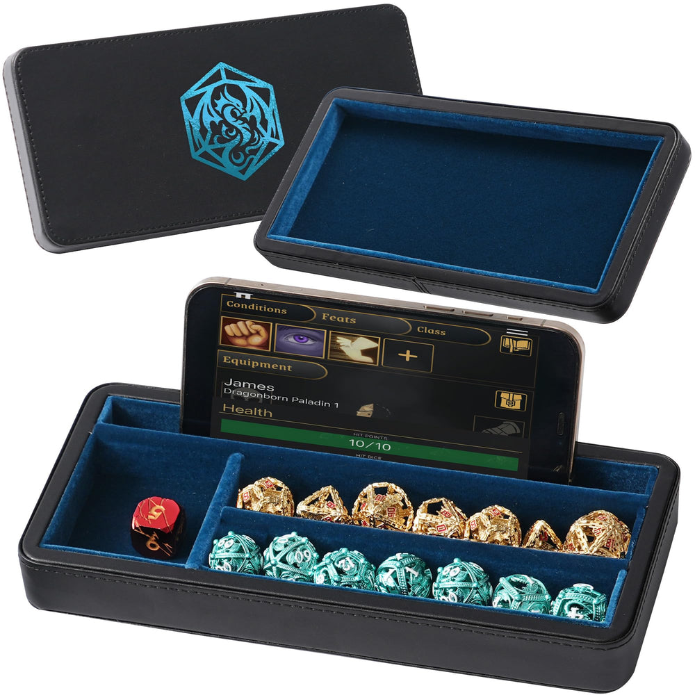 Soar Forge Sanctum dice box with open lid for quick access during games.