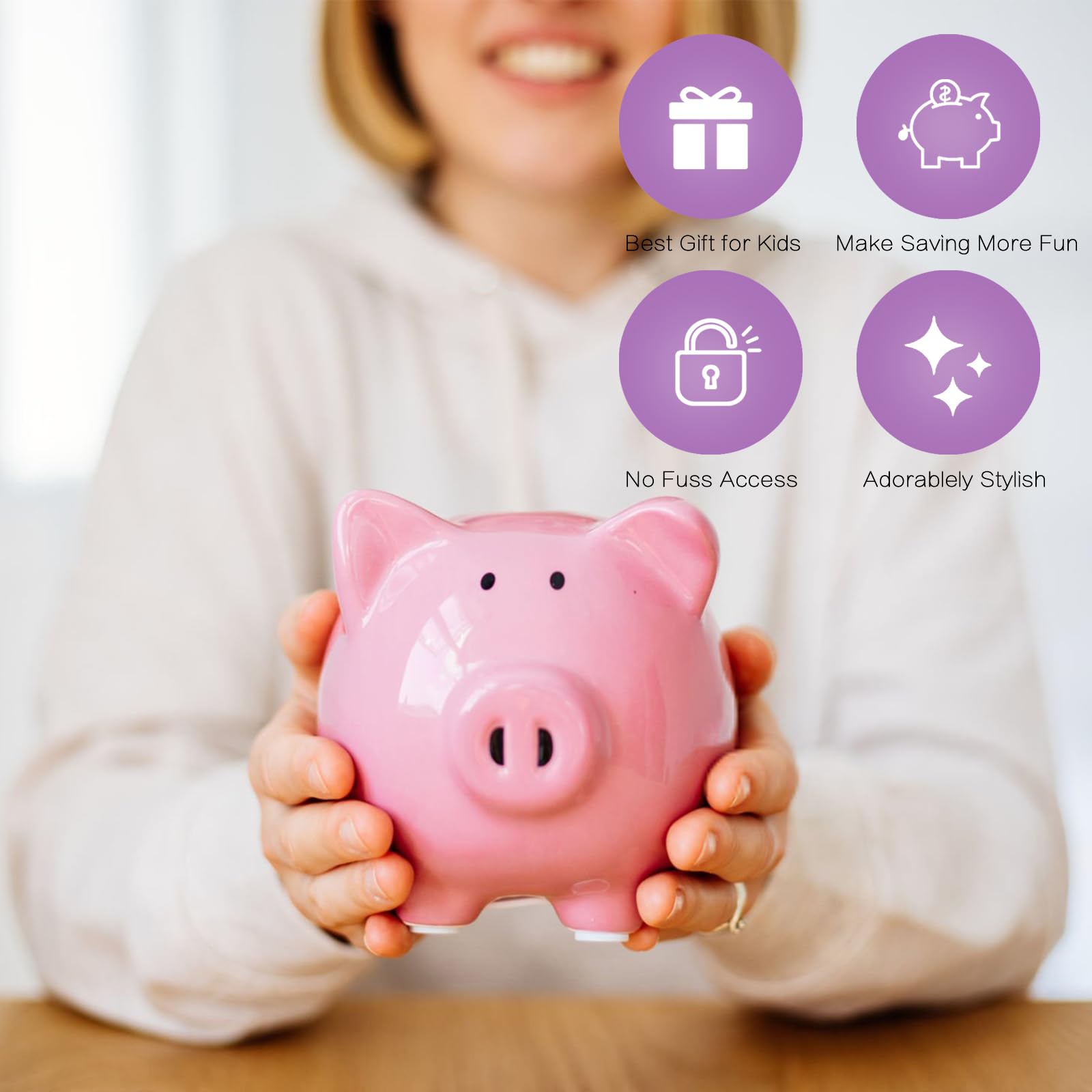 SOBEIT piggy bank glazed surface close up emphasizing glassy luster and easy cleaning