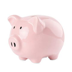 SOBEIT pink piggy bank front view with glazed ceramic finish ideal for kids rooms