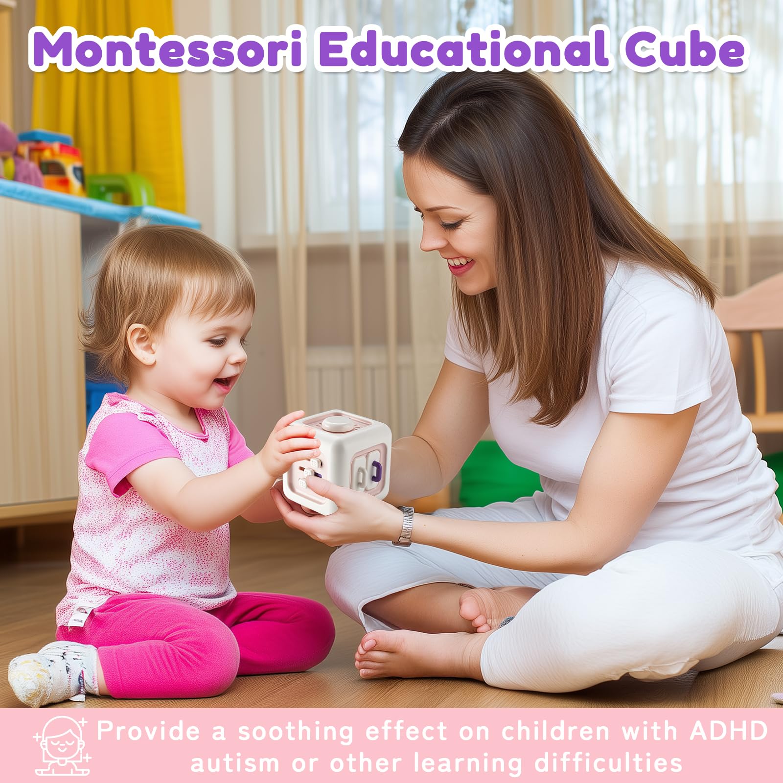 SOCBTNSO Busy Cube supports hand-eye coordination through engaging manipulation.