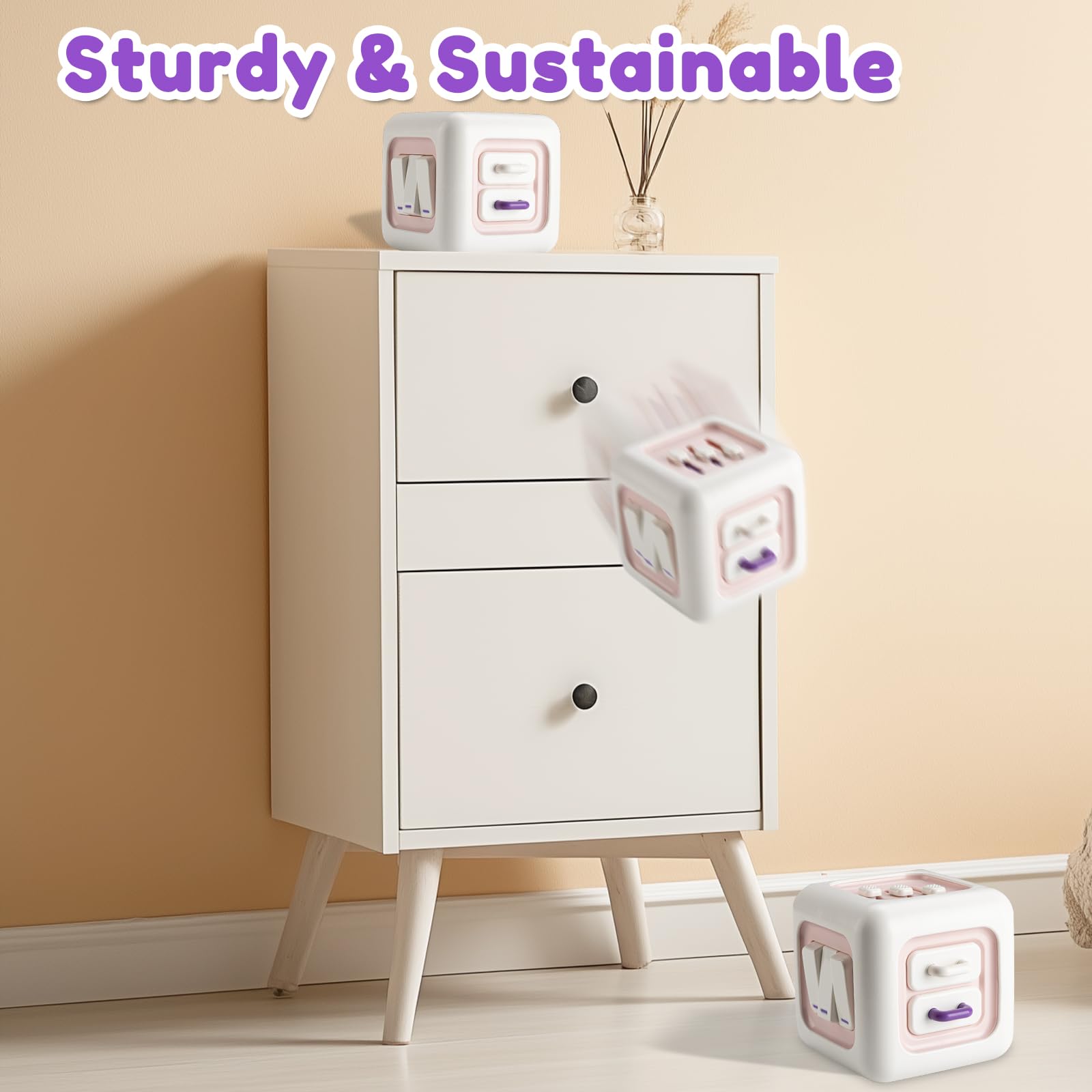 SOCBTNSO Busy Cube uses non-toxic materials for safe baby play.
