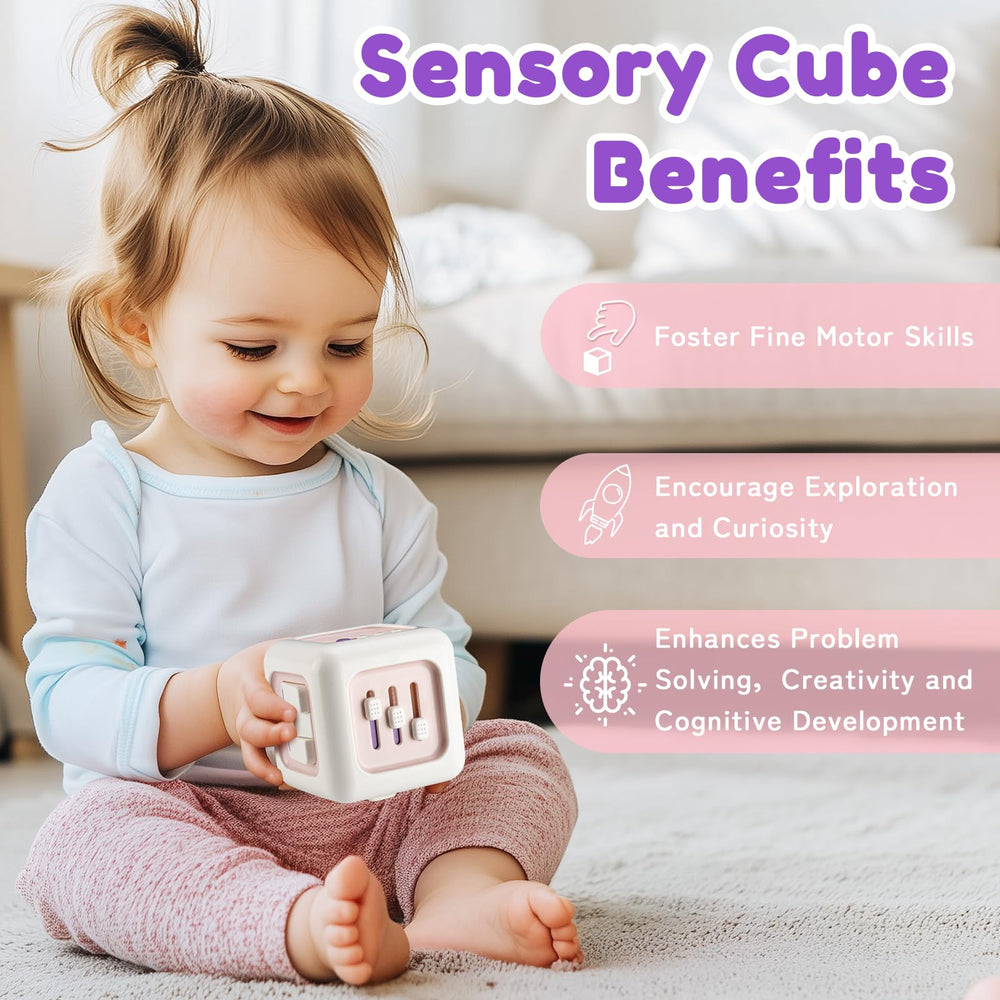 SOCBTNSO Busy Cube features sanded edges for safer exploration.