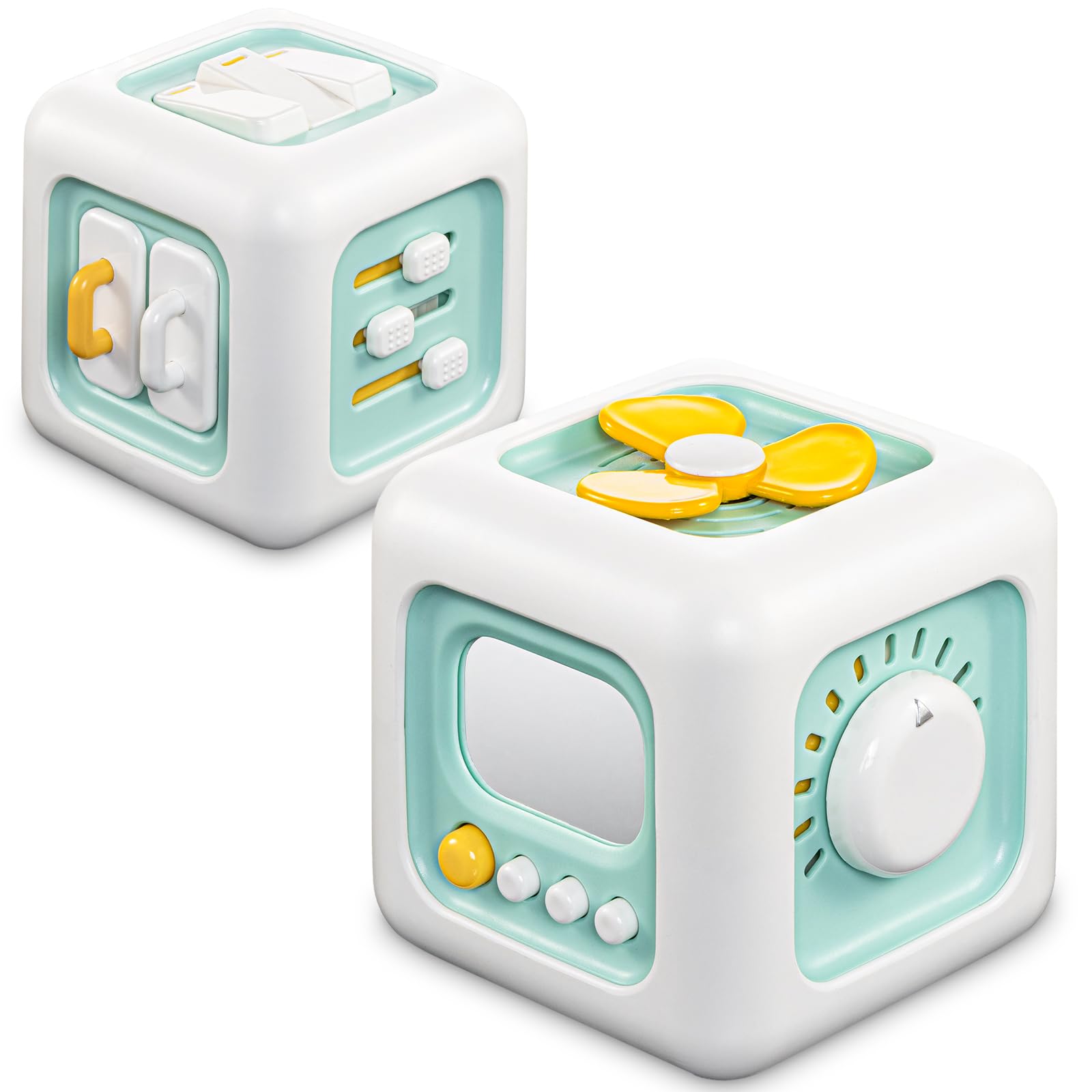 SOCBTNSO Busy Cube Toy shows six activities to boost fine motor skills on the go.