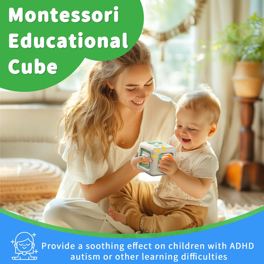 SOCBTNSO Busy Cube Toy emphasizes hand-eye coordination through tactile Montessori-inspired challenges.