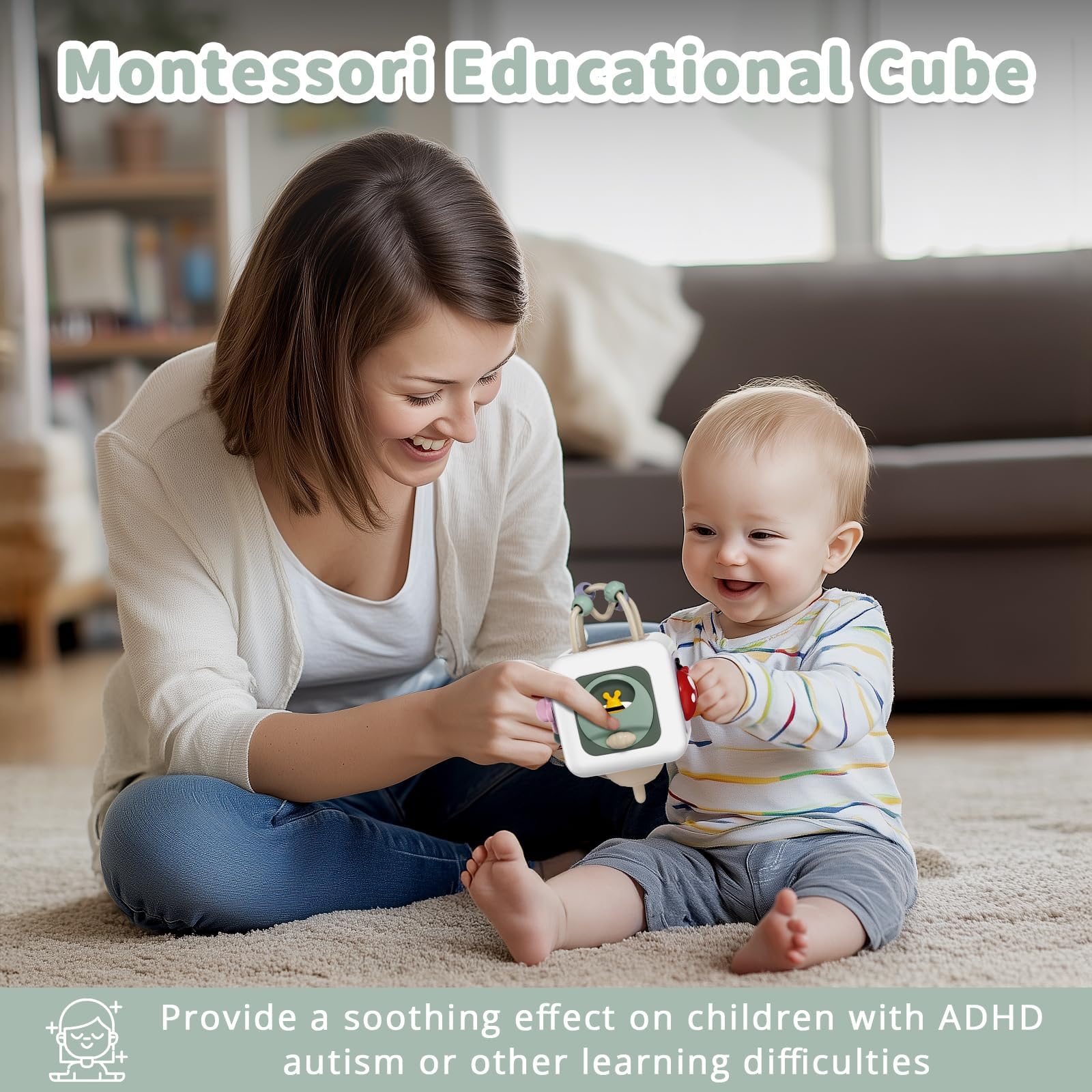SOCBTNSO Busy Cube insect icons invite focused, exploratory play.