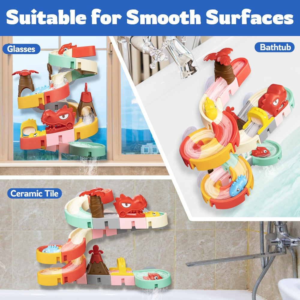 SOCBTNSO Dinosaur Slide Toys with suction cups secure tracks for stable play.