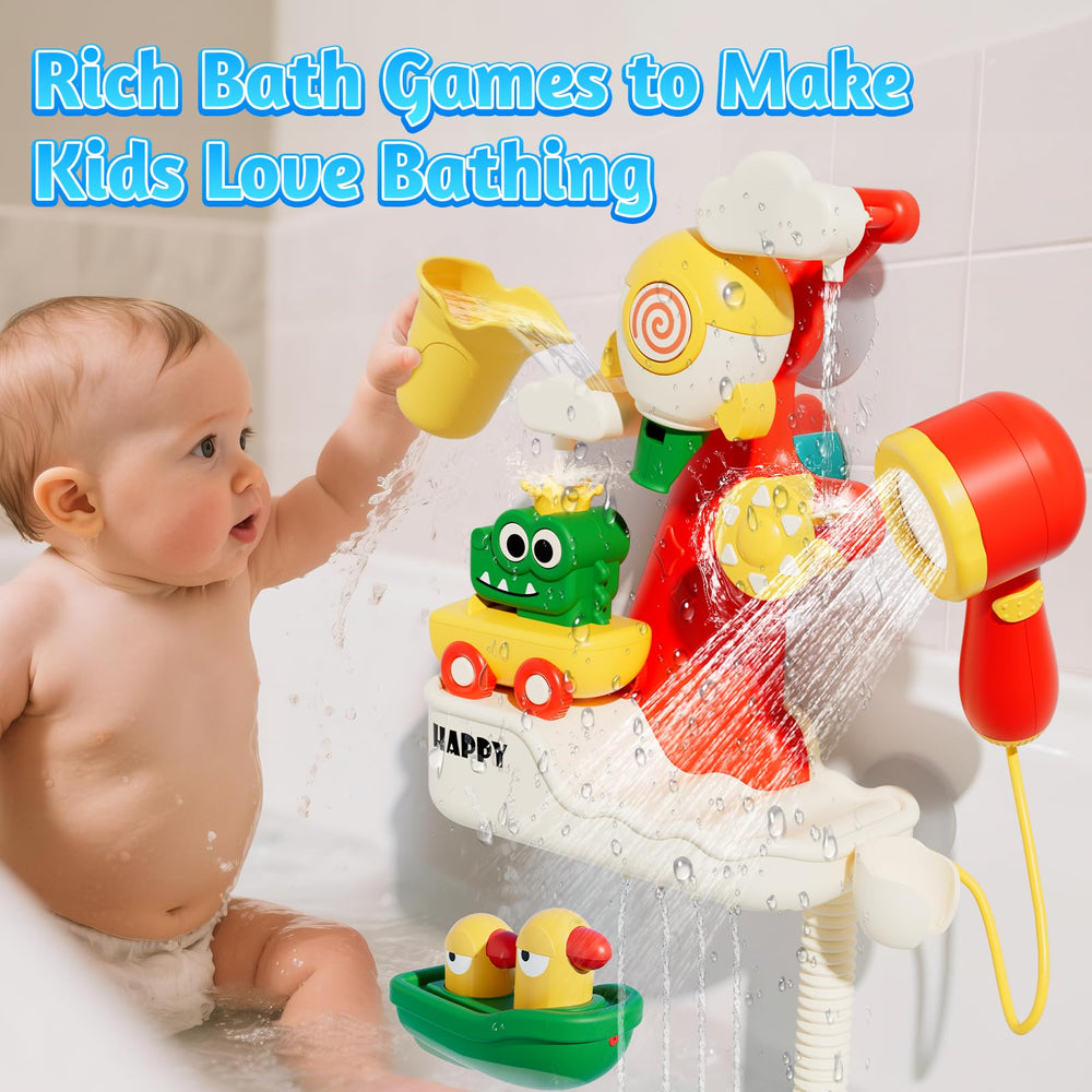 SOCBTNSO FlowFun floating car toy encouraging fine motor skills during baths.