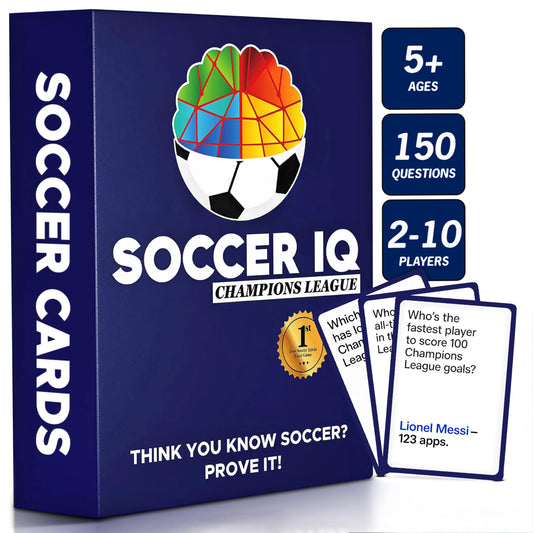 SOCCER IQ card set for Champions League trivia, perfect for family game night.