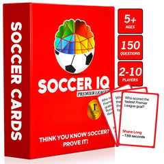 SOCCER IQ English League cards on a table boost game night with fast-paced trivia.