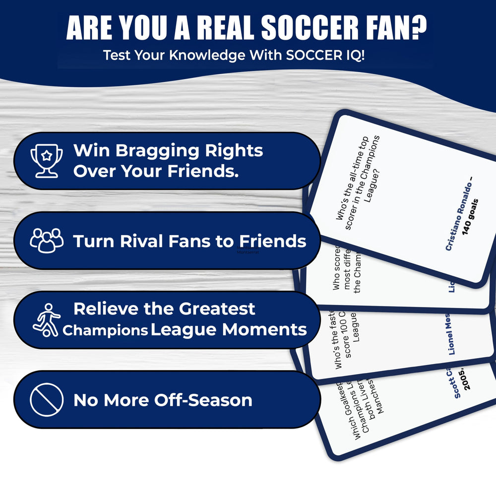 SOCCER IQ gift-ready Champions League card set on table, ideal for birthdays.