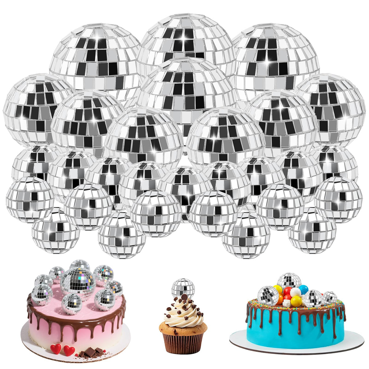 Soelomu disco ball 0.8 inch brightens cupcakes with retro disco sparkle.