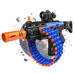 SOFITEN electric automatic toy gun with scope for precise target tracking during play.