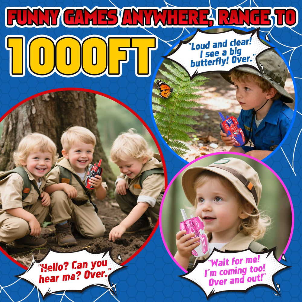 SOGAWEBB kids using walkie talkies outdoors during camping or backyard adventures.