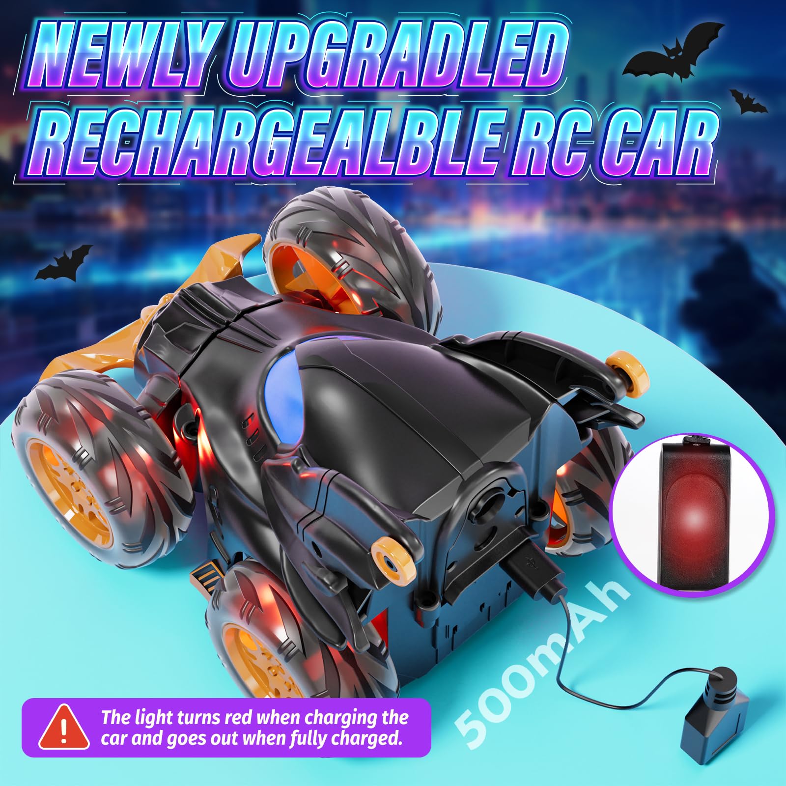 SOGAWEBB bat RC car 2.4GHz remote enables smooth multiplayer racing.