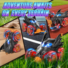 SOGAWEBB bat RC car LED wheel lights enhance nighttime visibility.