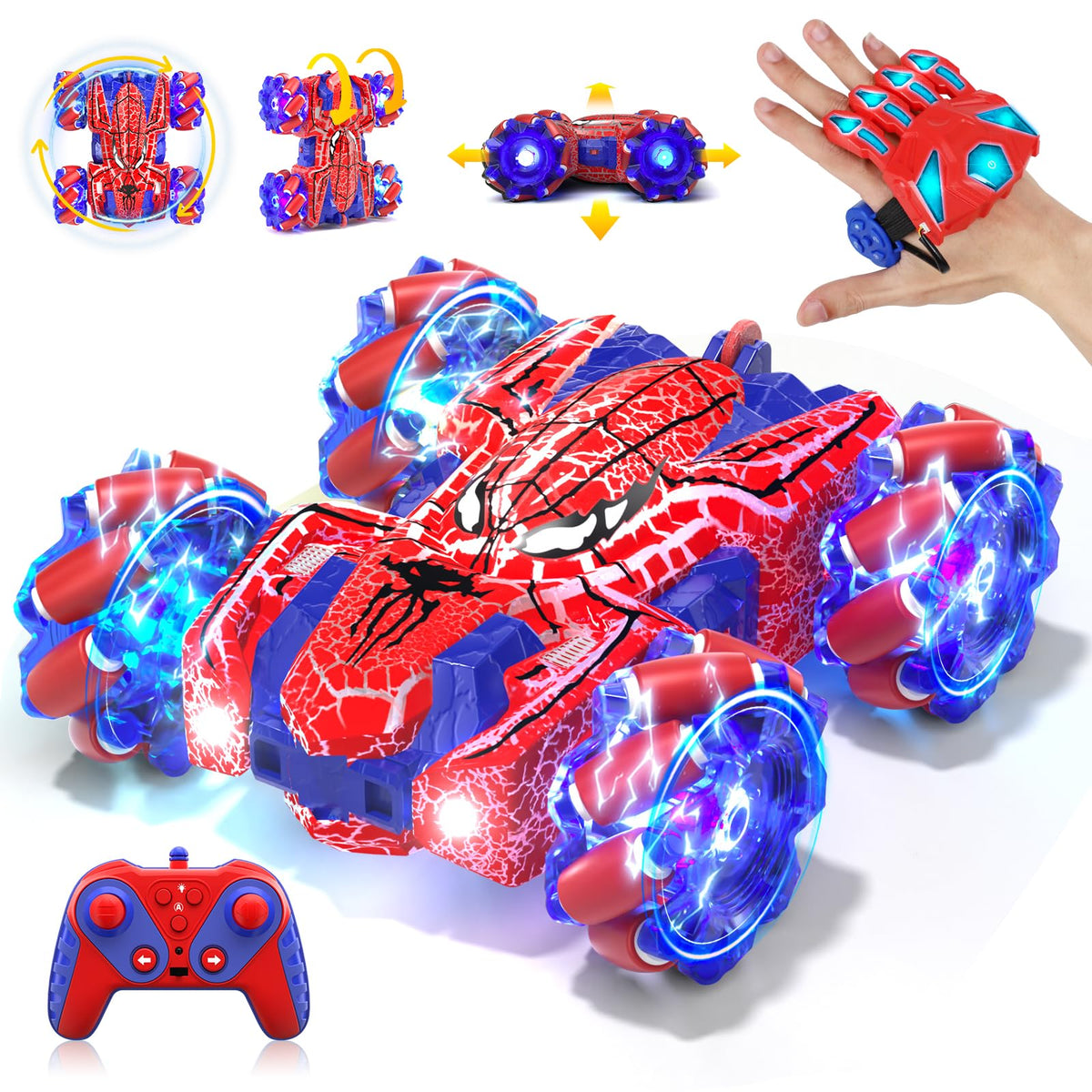 SOGAWEBB Spider Gesture RC Car front view with bright LEDs for dynamic play