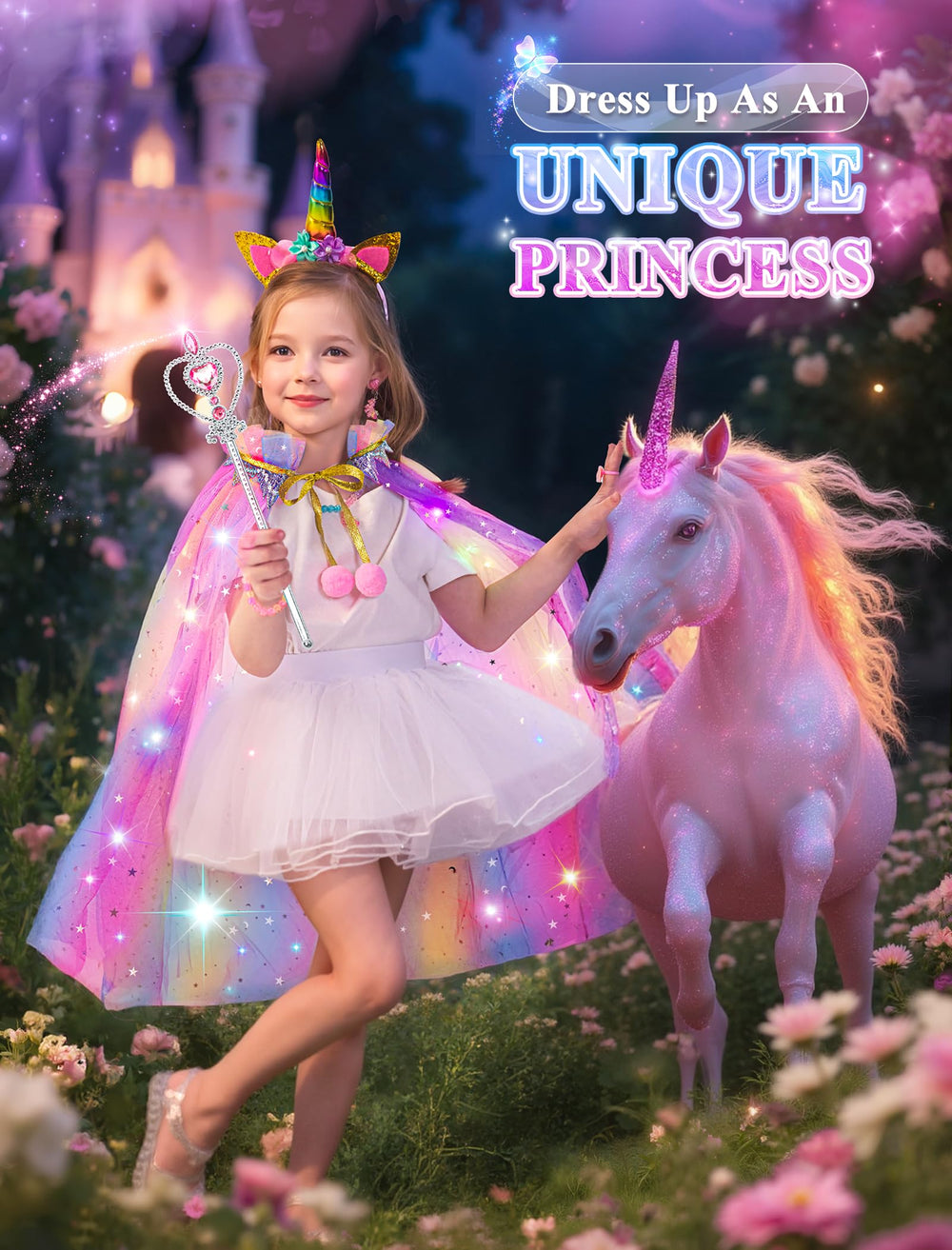 SOLIEHOO unicorn headband and wand for dress-up storytelling