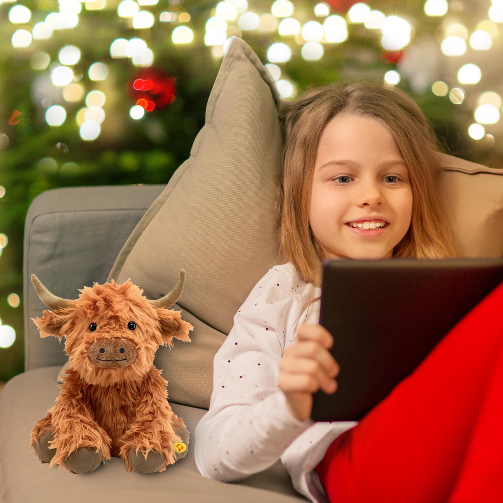 SOLPOBEI 10-inch Highland cow plush ideal for home décor.