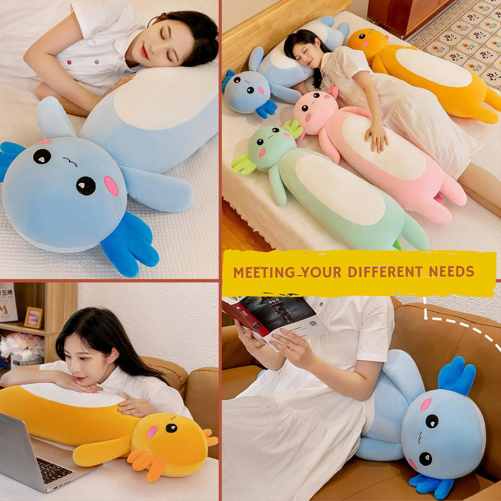 Somao kawaii axolotl body pillow perfect for relaxing on the couch.