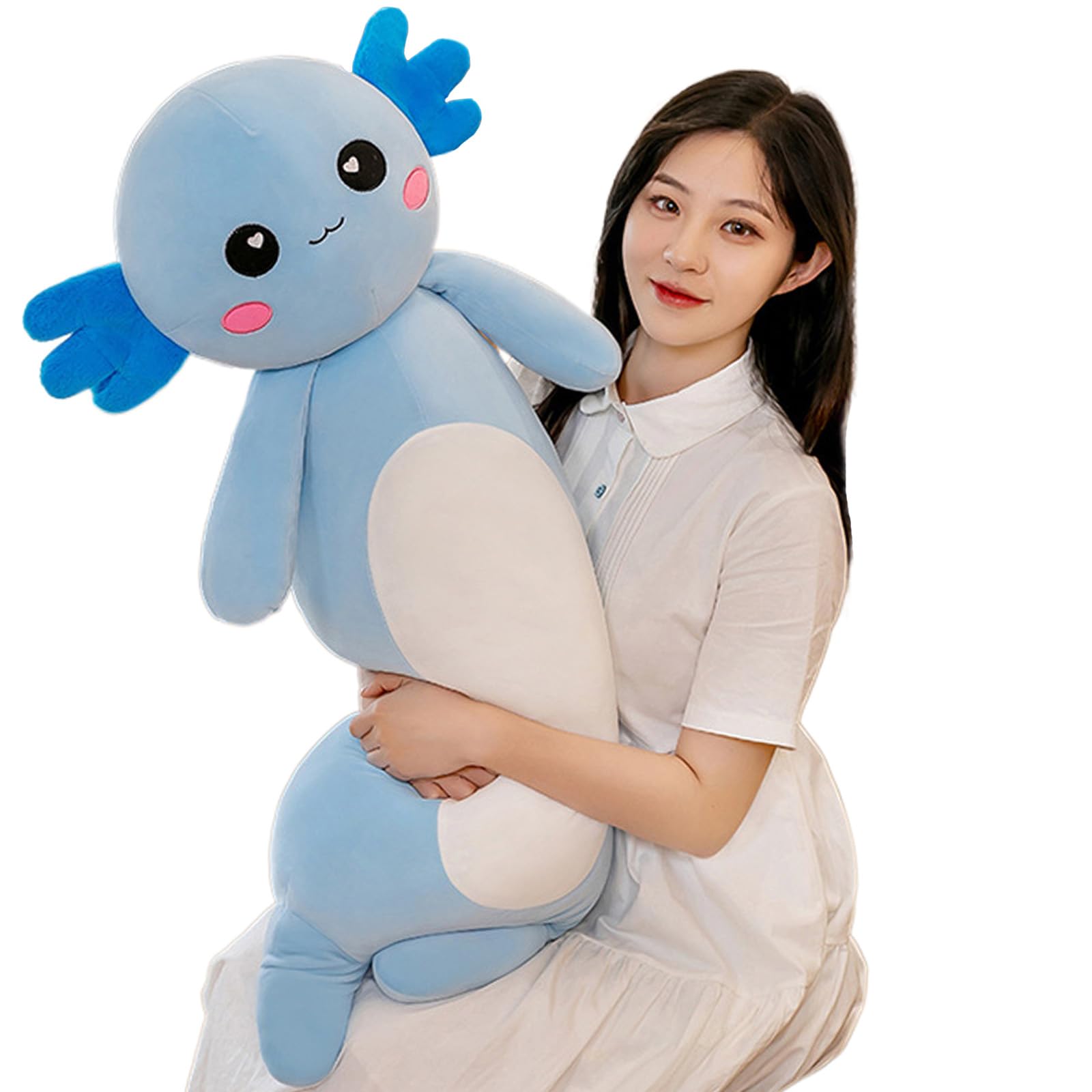 Somao long axolotl plush pillow in blue for cozy bedtime comfort.