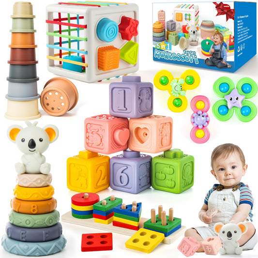 Somastung 6-in-1 baby toy blocks for color and shape learning and fine motor skills
