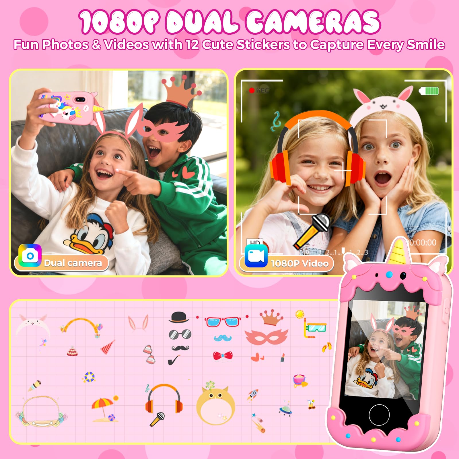Sompaty Kids Smart Phone 2.8in play games on built-in learning apps