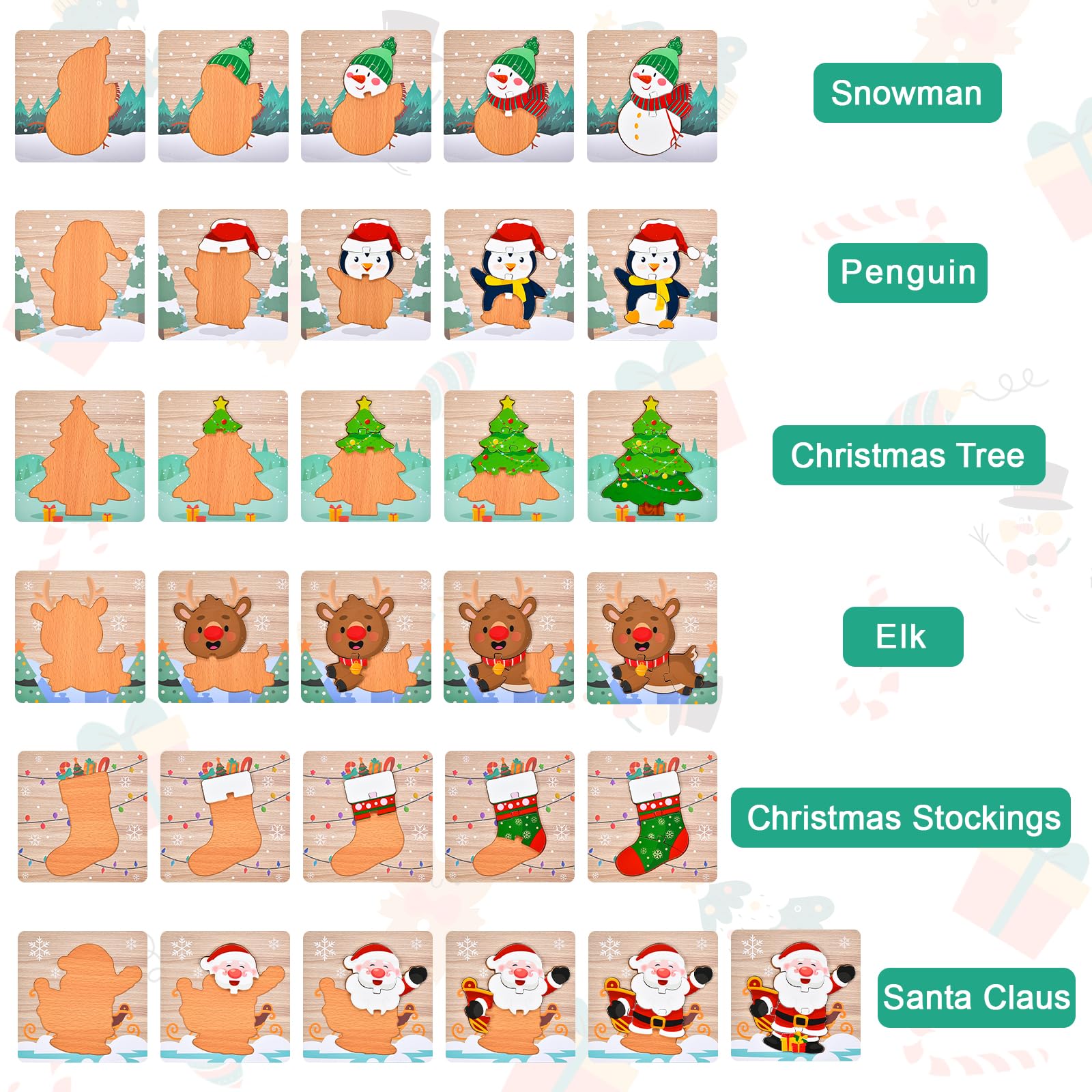 Sondatery Christmas tree wooden puzzle with bright shapes aiding shape recognition