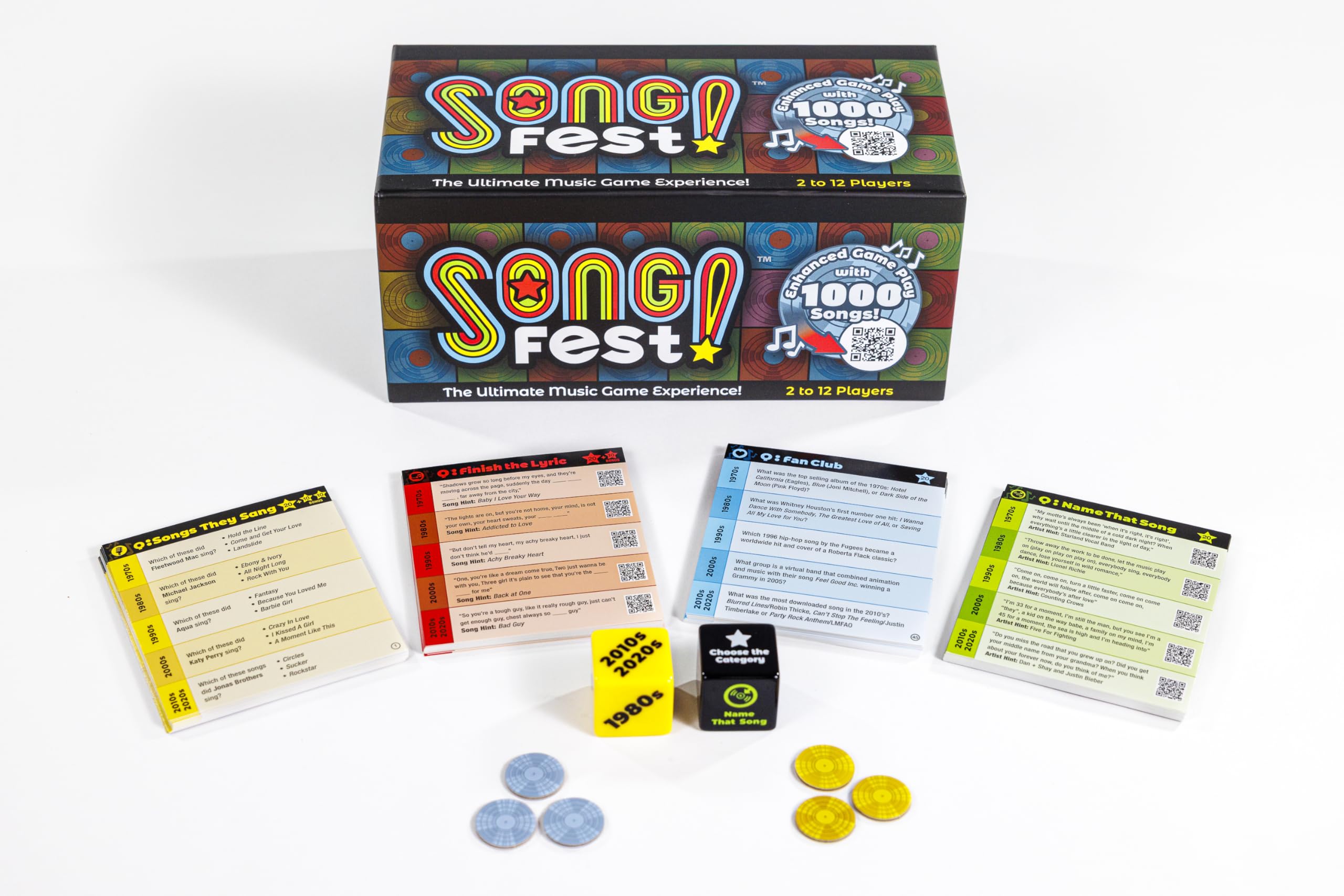 SongFest question cards displayed for engaging multi-category music trivia.