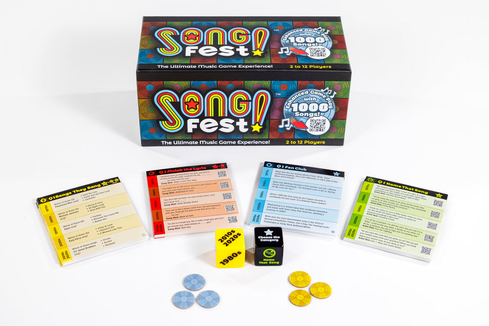 SongFest question cards displayed for engaging multi-category music trivia.