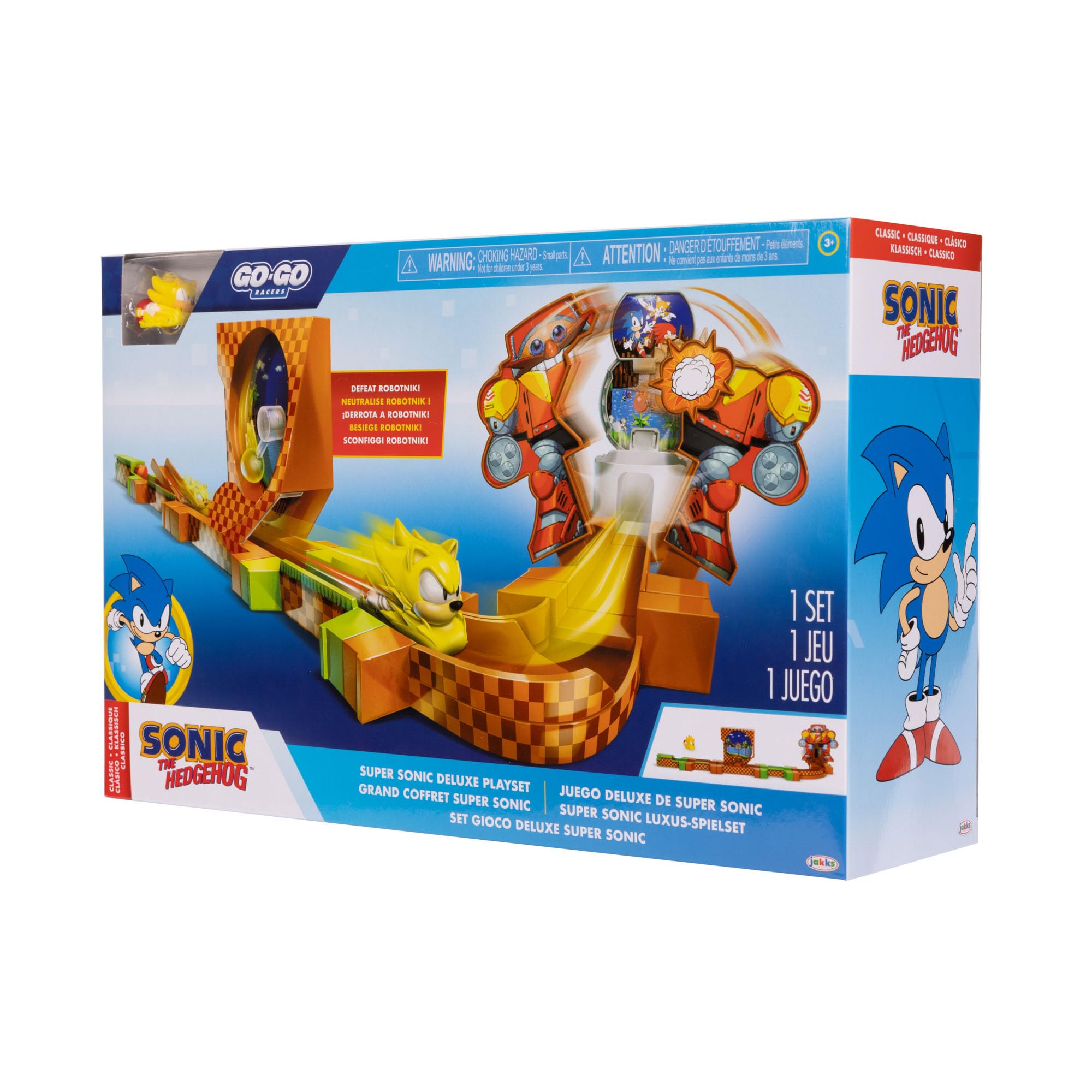 Sonic Go Go Racers Deluxe Playset close-up highlights the detailed diecast figure.