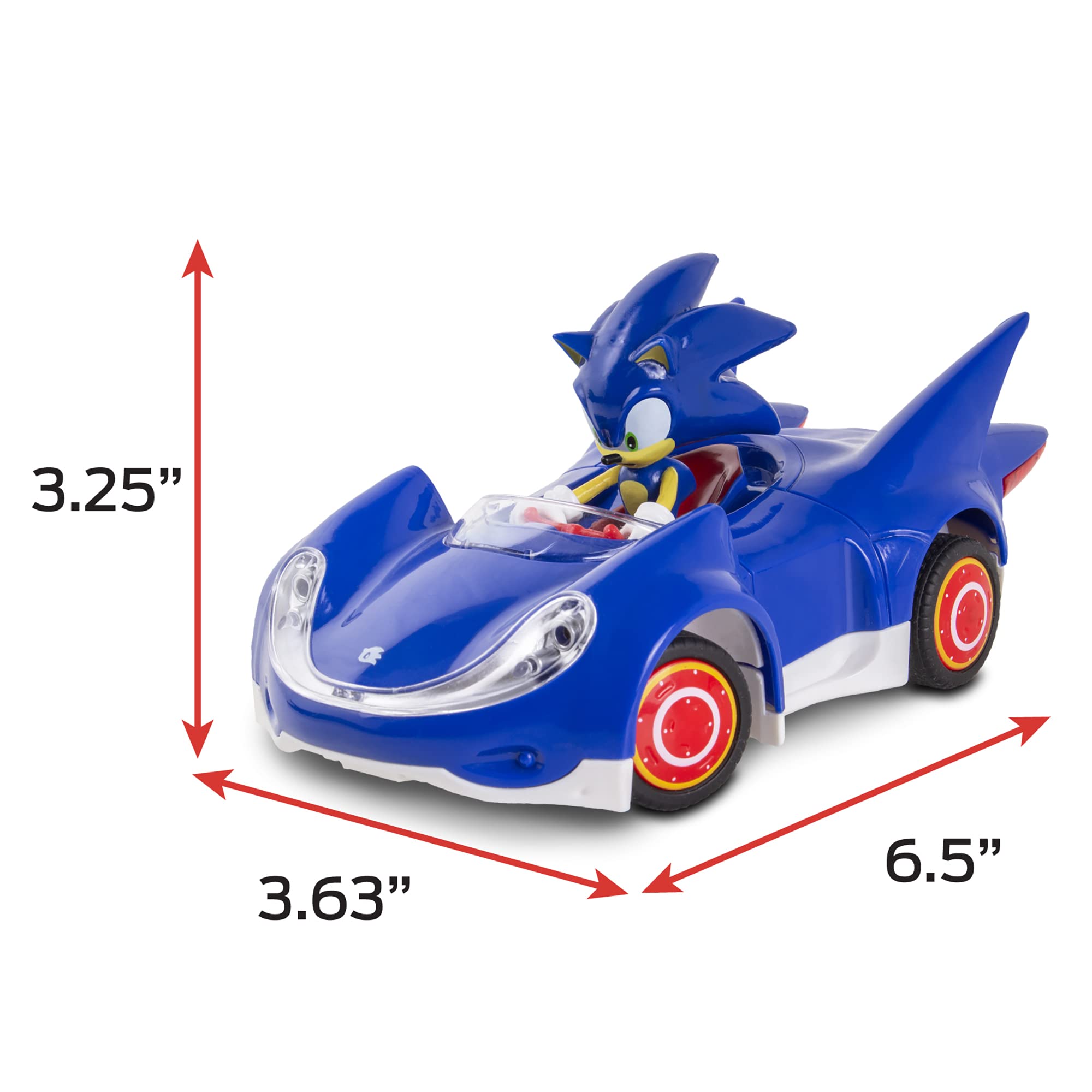 Sonic the Hedgehog RC car detail features sculpted likeness and authentic styling.