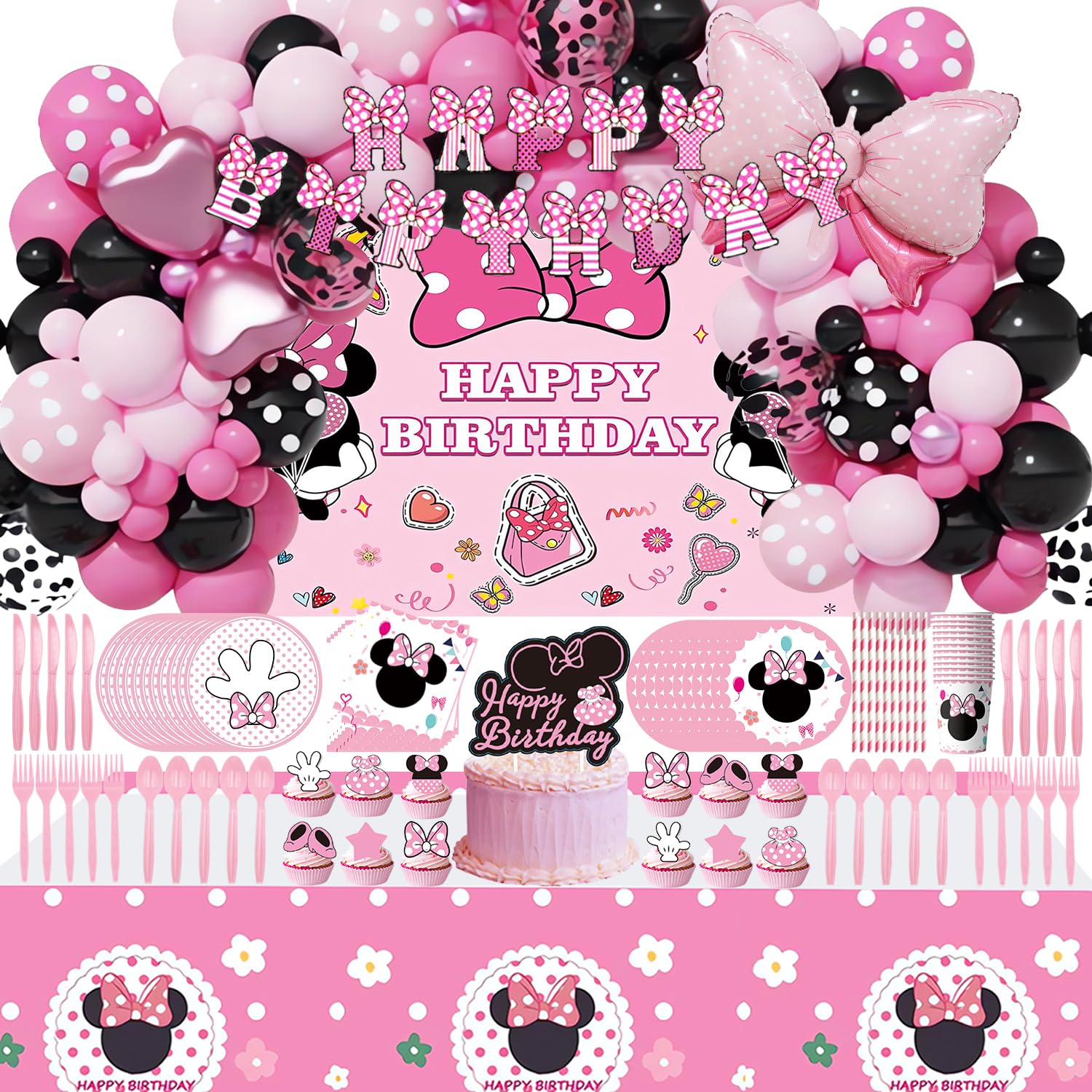 Sonikawa pink mouse birthday decorations kit for a whimsical party setup