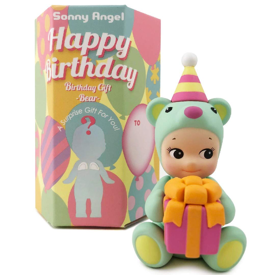 Sonny Angel Birthday Bear mini figure in bear suit, ideal for birthday keepsakes and display