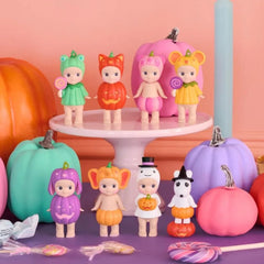 Sonny Angel Pumpkin Patch elephant figure in pumpkin outfit, charming autumn display.