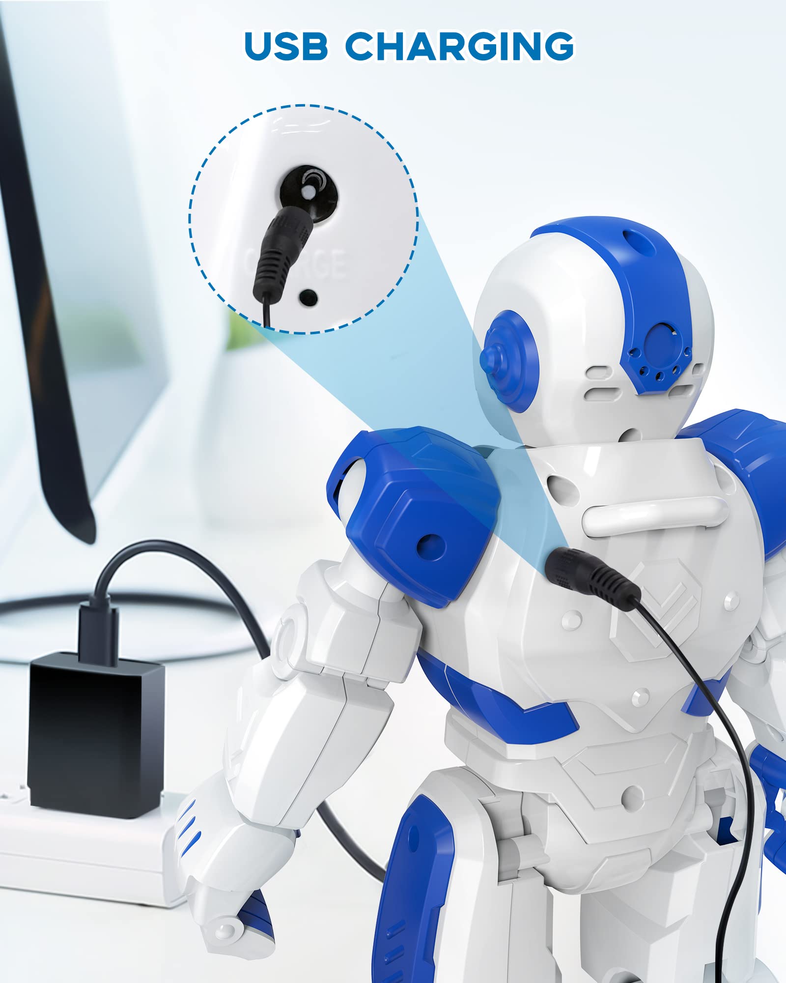 Child playing with SONOMO robot, showcasing engaging, imaginative playtime.
