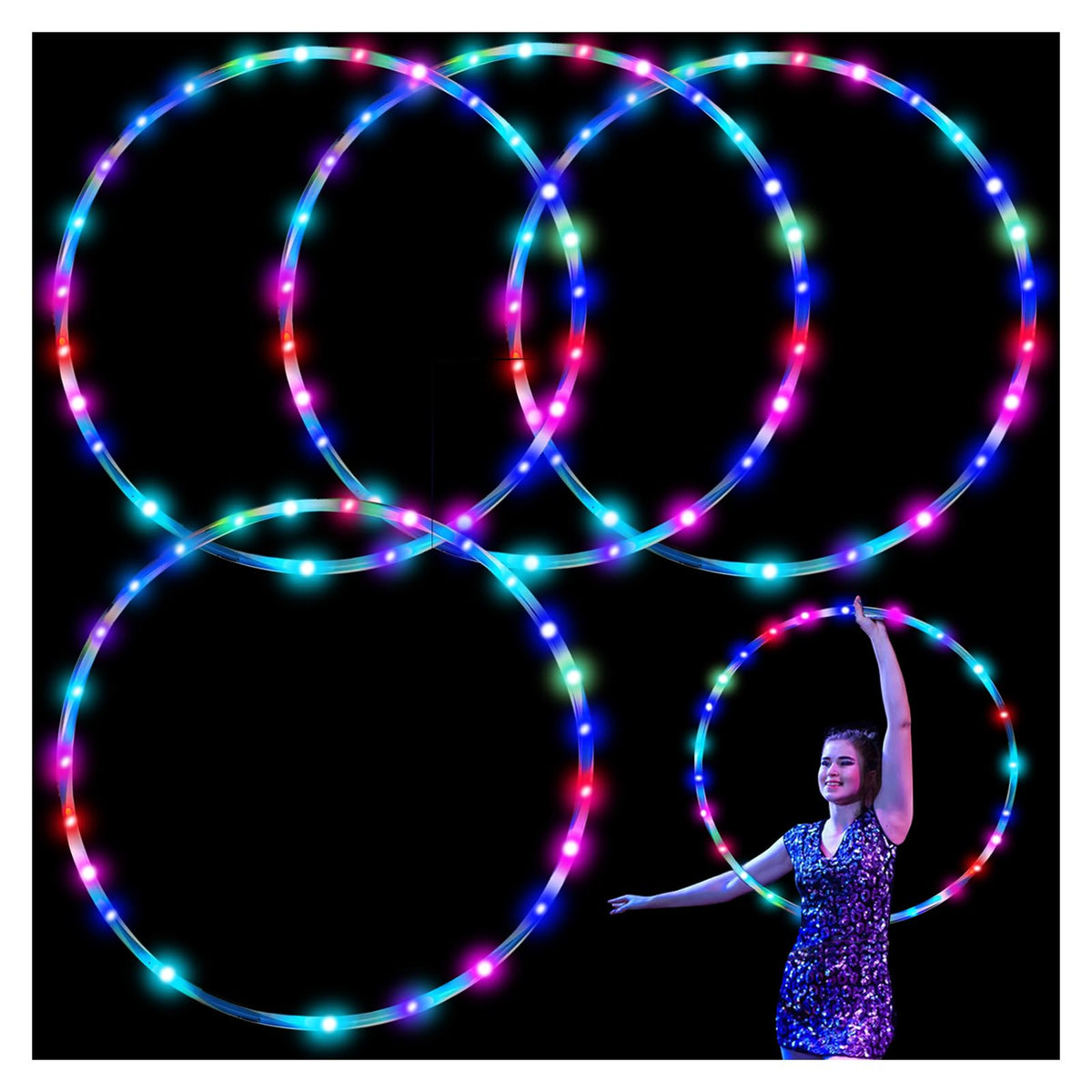 SONSA 4Pack LED Hoop assembly shows a sturdy 90 cm fitness hoop for versatile workouts