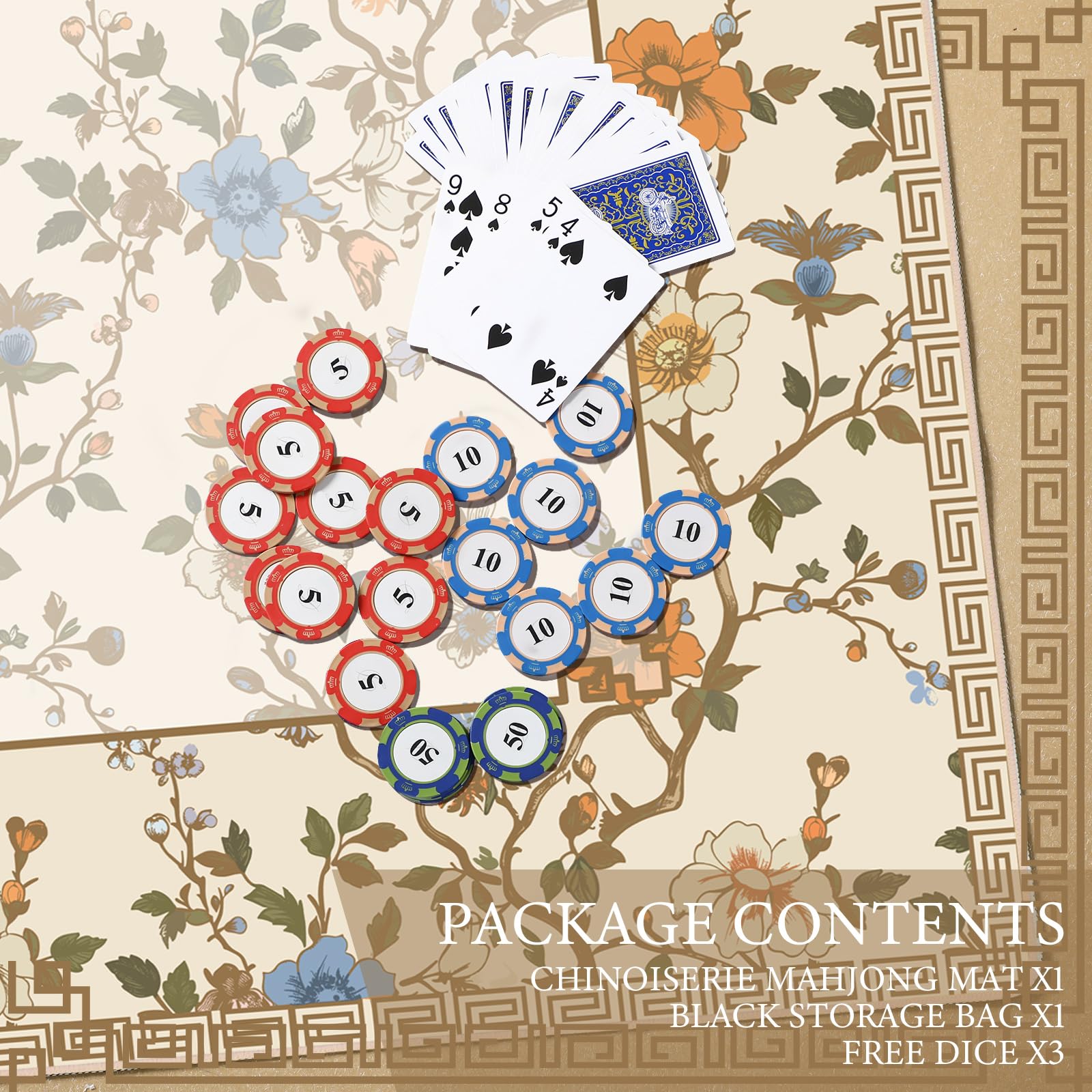 Sonwyoung beige and white chinoiserie design enhances game table aesthetics.