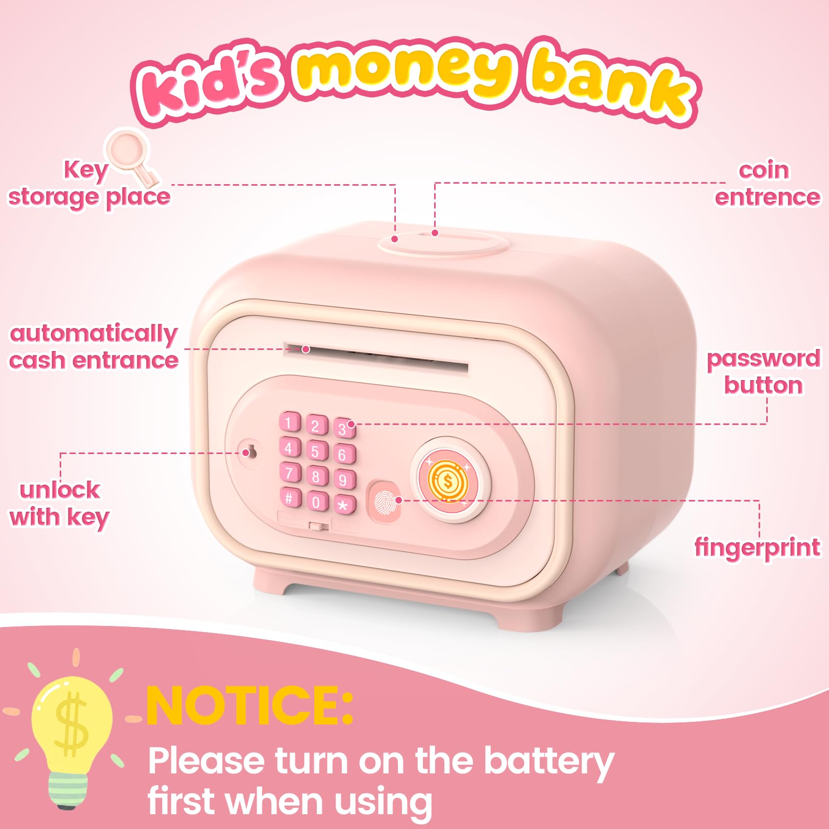 Sooez Piggy Bank high‑quality ABS material shown.