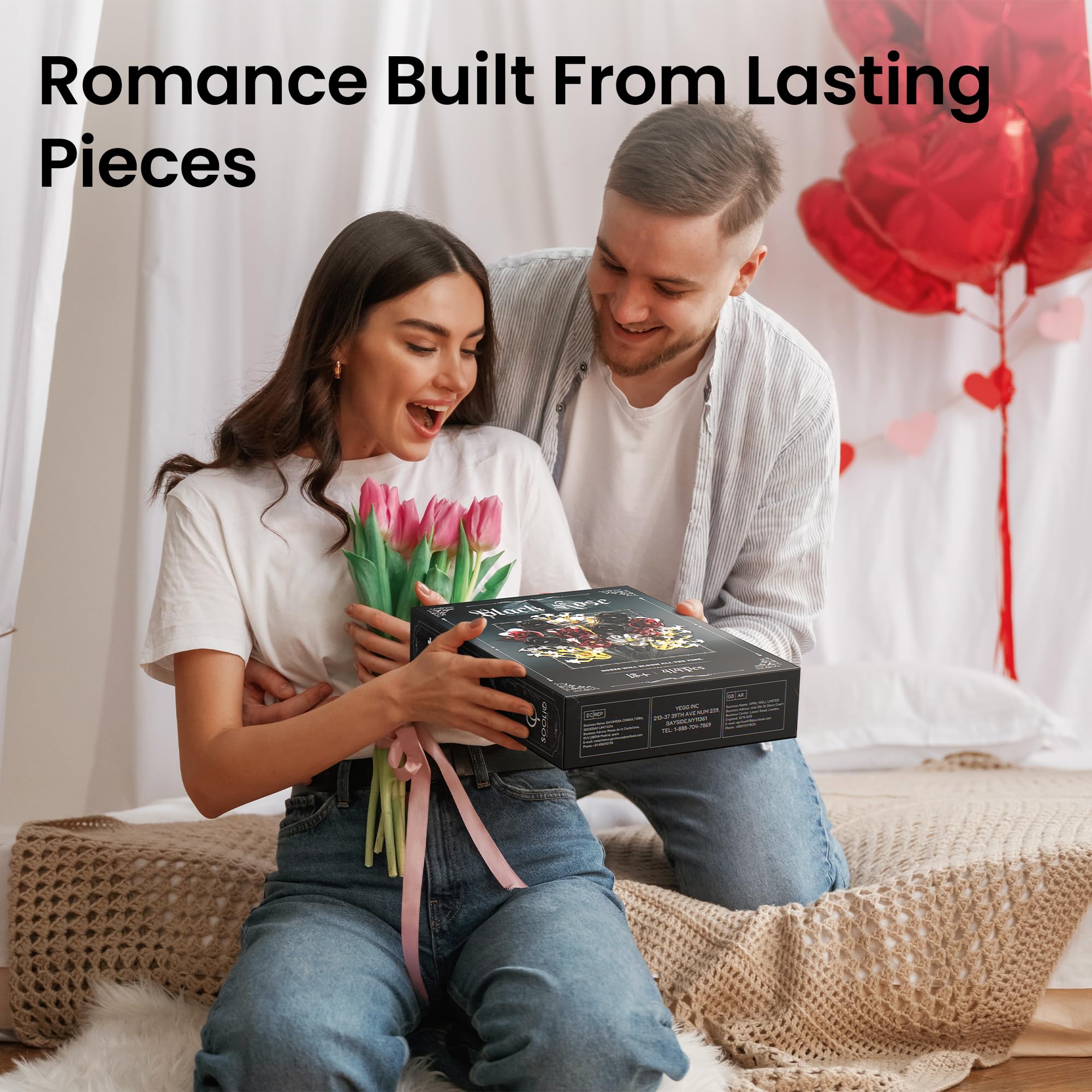 SOOLIO Rose Bouquet Building Set assembly highlights adjustable stems for custom bouquet height.