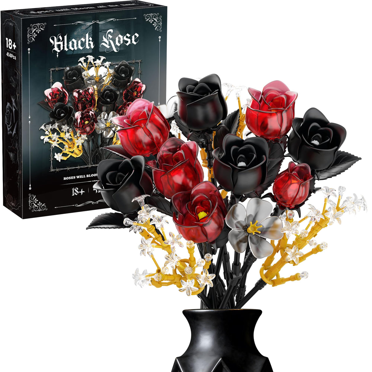 SOOLIO Rose Bouquet Building Set box shows premium pieces for creative gifting and home decor.