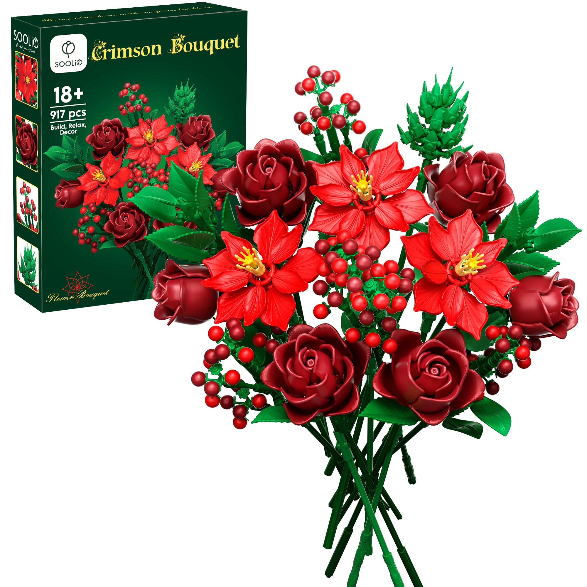 SOOLIO Valentines Rose Bouquet Building Set – close-up roses for a romantic table centerpiece