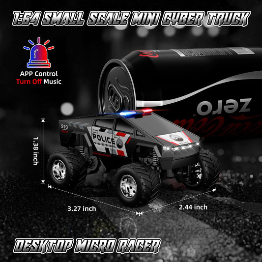 Close-up of the 1:64 SOONYANG RC truck designed for desk and on-the-go fun.