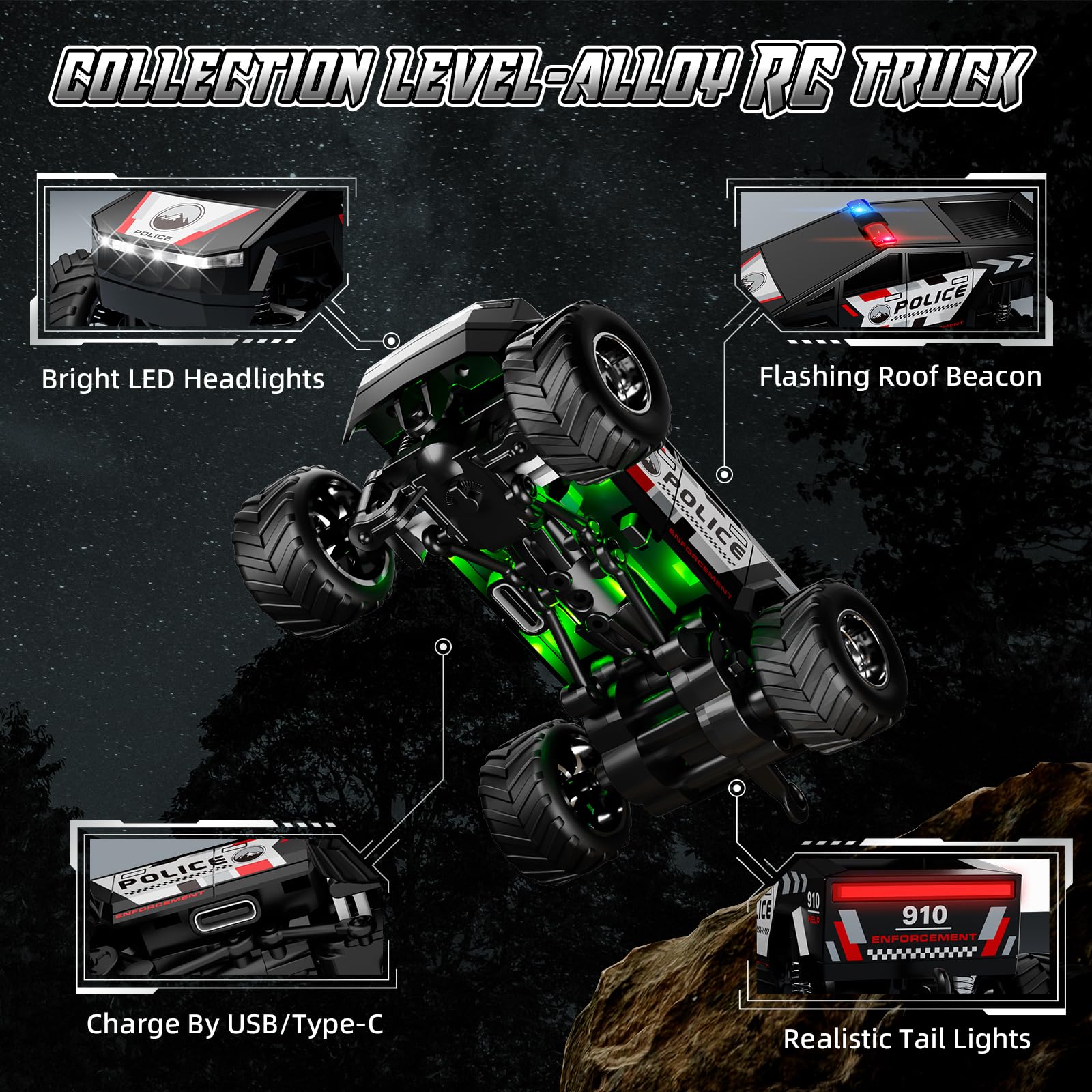 Realistic headlights and siren lights on the SOONYANG mini truck enhance play realism.