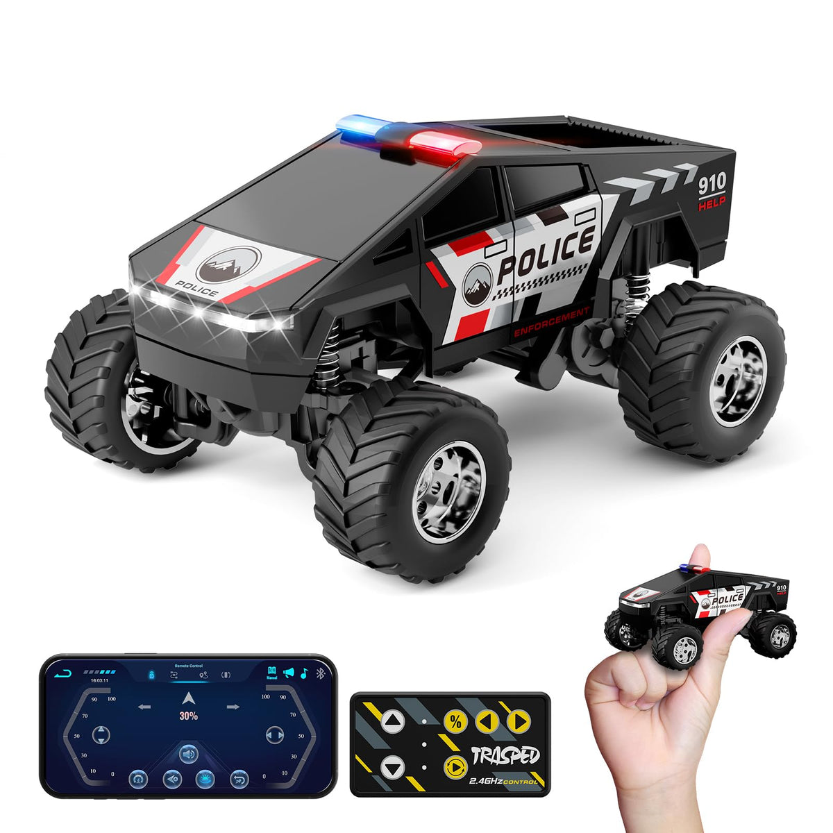 SOONYANG remote-control car with alloy body and LED lights for vivid night play.