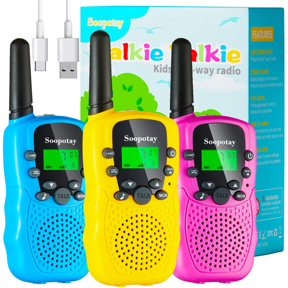 Soopotay Rechargeable Walkie Talkies front view; compact grip for on-the-go play.
